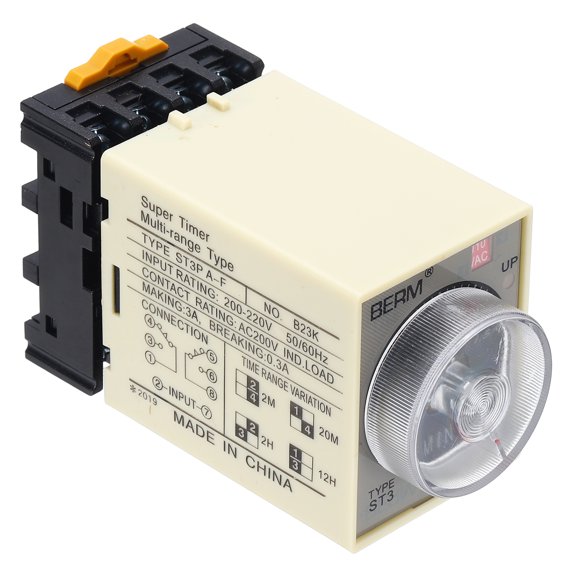 Uxcell Time Delay Relay ST3PA-F AC110V Timer Relay 0-2M, 8Copper Pin Knob Control Electronic Timer W Base 2Sets Delay Contacts Industrial Automation Electrical Control Home Appliance