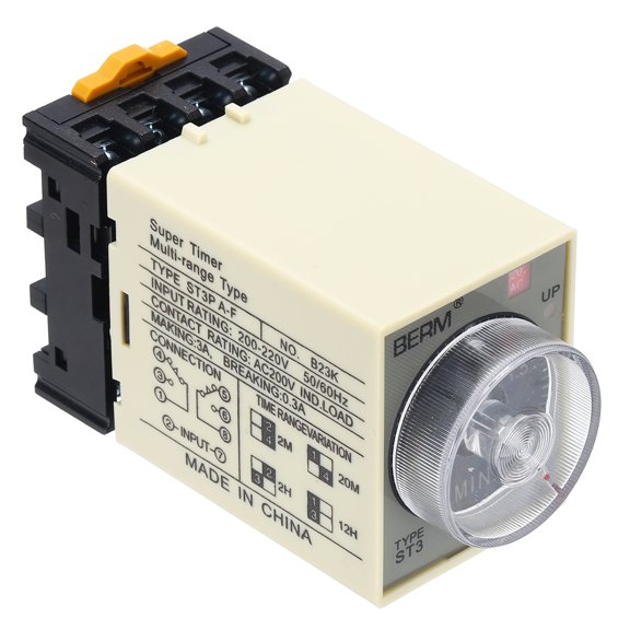 Uxcell Time Delay Relay ST3PA-F AC220V Timer Relay 0-2M, 8Copper Pin Knob Control Electronic Timer W Base 2Sets Delay Contacts Industrial Automation Electrical Control Home Appliance