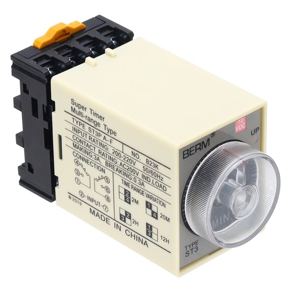 Uxcell Time Delay Relay ST3PA-F DC12V Timer Relay 0-2M, 8Copper Pin Knob Control Electronic Timer W Base 2Sets Delay Contacts Industrial Automation Electrical Control Home Appliance