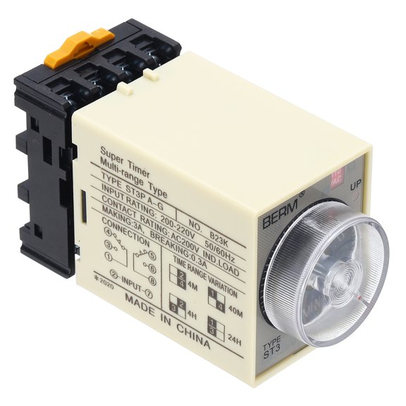 Uxcell Time Delay Relay ST3PA-G AC110V Timer Relay 0-4M, 8Copper Pin Knob Control Electronic Timer W Base 2Sets Delay Contacts Industrial Automation Electrical Control Home Appliance
