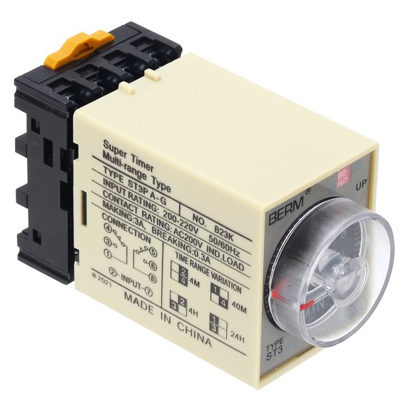 Uxcell Time Delay Relay ST3PA-G AC380V Timer Relay 0-4M, 8Copper Pin Knob Control Electronic Timer W Base 2Sets Delay Contacts Industrial Automation Electrical Control Home Appliance