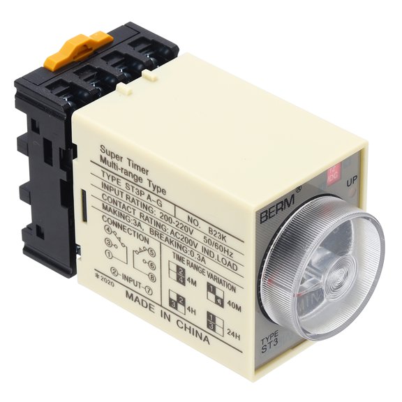 Uxcell Time Delay Relay ST3PA-G DC12V Timer Relay 0-4M, 8Copper Pin Knob Control Electronic Timer W Base 2Sets Delay Contacts Industrial Automation Electrical Control Home Appliance