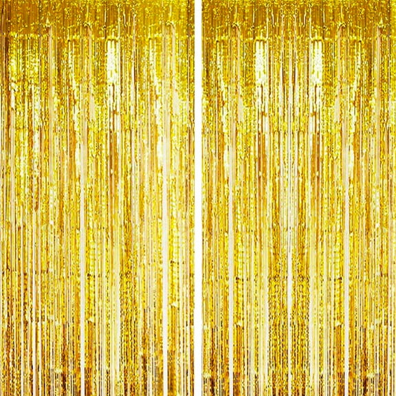 Uxcell Tinsel Foil Fringe Curtains Metallic Tinsel Streamer Backdrop Props for Party Decorations Wedding Decor Gold