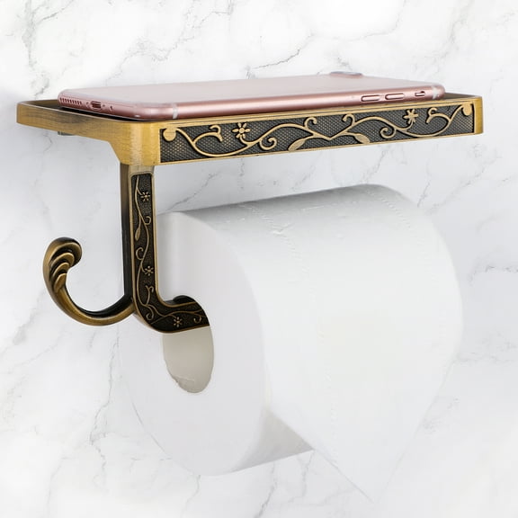 Uxcell Toilet Paper Holder with Phone Shelf Aluminum Alloy Copper Tone