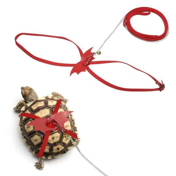 Uxcell Adjustable Tortoise Harness Leash with Bell Wings Soft Leather Escape Proof Walking Rope Large Bright Red