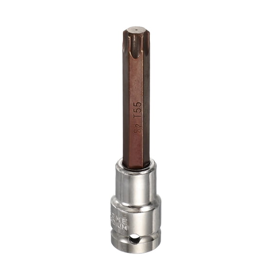 Uxcell Torx Bit Socket 1/2" Drive T55 S2 Steel 6 Point Head Long Screwdriver Drill Bits CR-V Steel Socket Adapter for Home Auto Axle Hex Nuts Bolts Repair