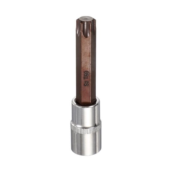 Uxcell Torx Bit Socket 1/2" Drive T60 S2 Steel 6 Point Head Long Screwdriver Drill Bits CR-V Steel Socket Adapter for Home Auto Axle Hex Nuts Bolts Repair