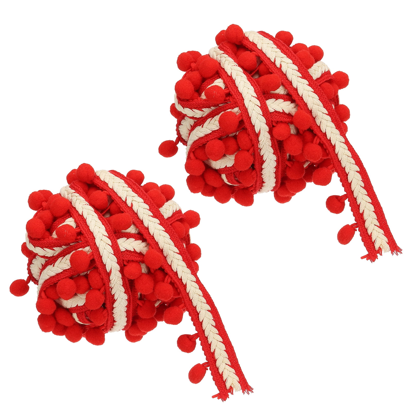 Uxcell Total 11Yards Embroidered Pompoms Trim Ribbon, 2Roll Pom Poms Fringe Ball Trim Ribbon Tassel Lace Accessory for Sewing DIY Crafts Fabric Home Curtain Decoration, Red