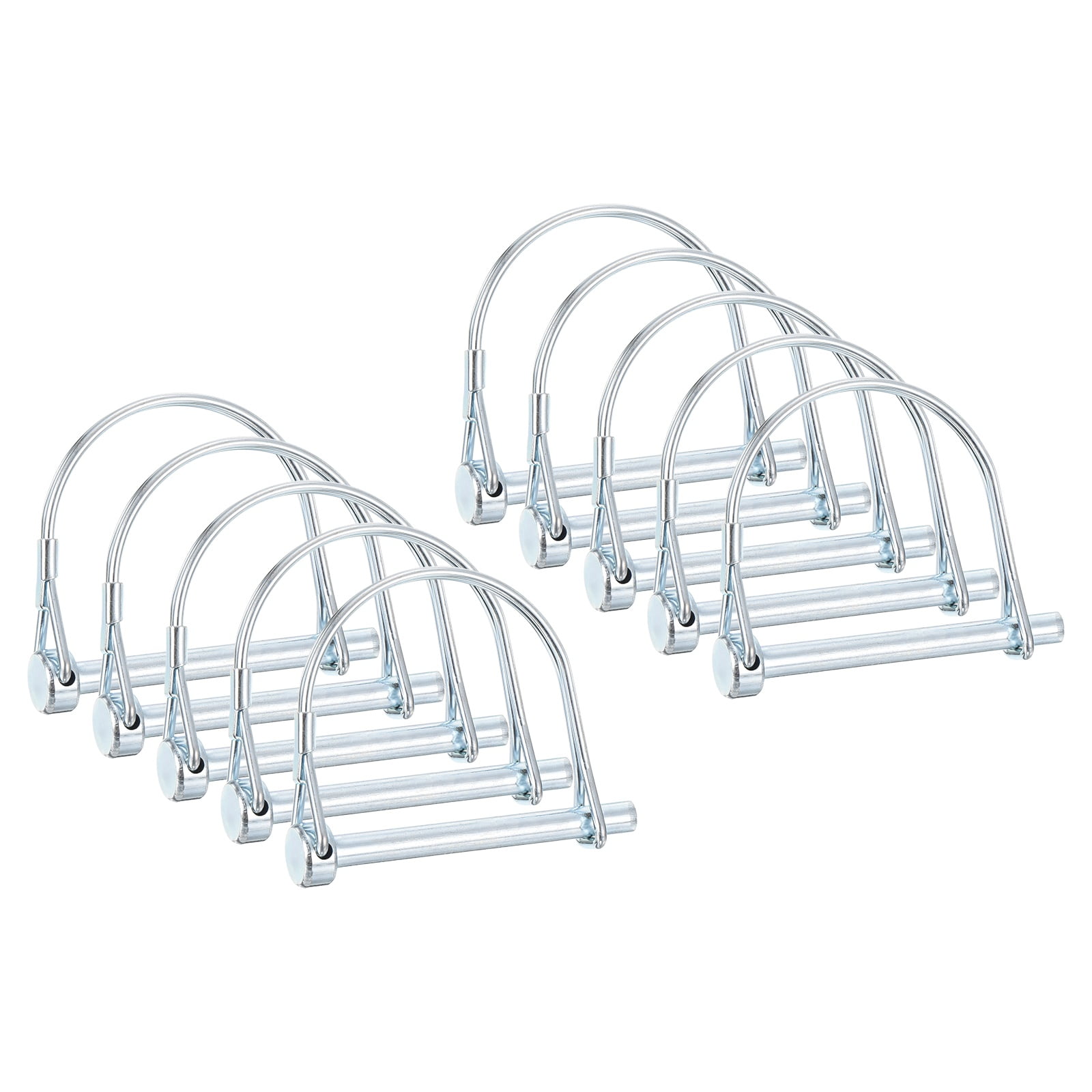 Uxcell Trailer Coupler Pin 1/4"x2-3/8", 10 Pcs Wire Lock Safety Shaft Locking Round Pto Pins for Farm Trailers Lawn Hitches Garden Tractor Kayak Boat, Silver (6x60mm)