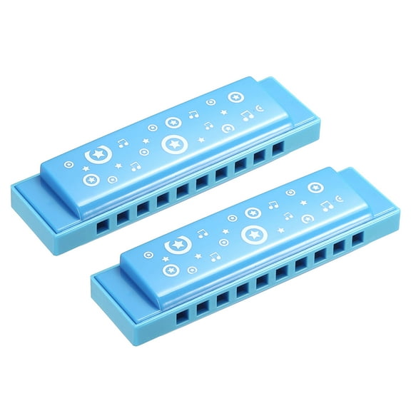 Uxcell Translucent Harmonica Assorted Colors 10 Hole Blue ABS Harp Mouth 2 Pack