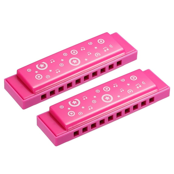 Uxcell Translucent Harmonica Assorted Colors 10 Holes Pink ABS Harp Mouth 2Pack