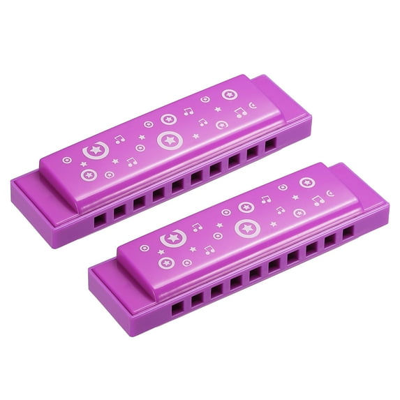 Uxcell Translucent Harmonica Assorted Colors 10 Holes Purple ABS Harp Mouth 2Pack