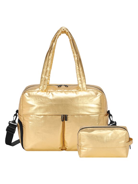 Travel Duffel Bag, 20L Weekend Bag for Women, Gym Bag with Shoes Compartment, Luggage Overnight Carry on Bag with Wet Pocket for Travel Camping, Gold