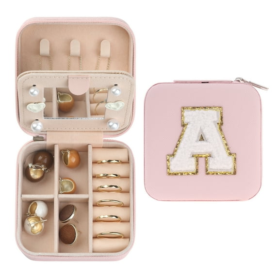 REGALWOVEN Travel Jewelry Box with Mirror, Mini Portable PU Leather Jewelry Organizer Case Storage Display Holder Pink A