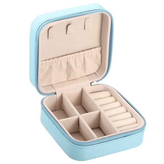 Uxcell Travel Jewelry Case Small Jewelry Organizer Portable Mini Jewelry Box to Store Rings Earrings Necklaces, Blue