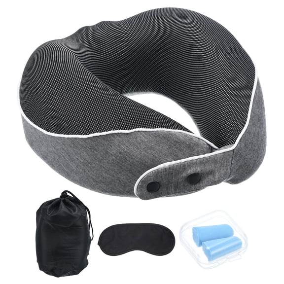 Uxcell Travel Pillow, Plane Sleeping Pillow with Earplugs Eye Masking for Train, Dark Gray