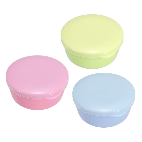 Uxcell Travel Soap Container, 3 Pack Round Soap Holder Case, Pink Green Blue