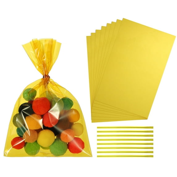 Uxcell Treat Bags Clear Gift Bags with Twist Ties Plastic Gift for Favor Cookies Candies Packaging Bakery Yellow