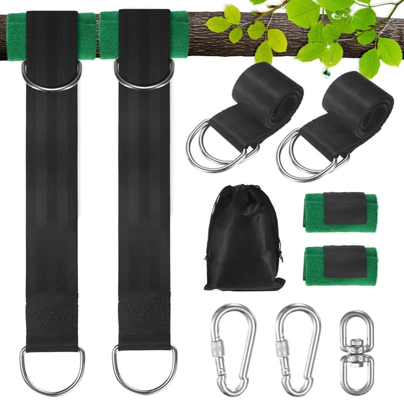 Uxcell Tree Swing Straps Hanging Kit, 9.8FT Polyester Heavy Swing Rope Holds 2200LBs with Lock Spring Snap Hooks Swivel [Green]