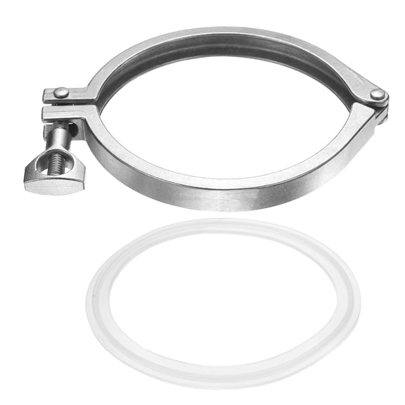 Uxcell Tri Sanitary Clamp Single Pin, Heavy Duty 304 Stainless Steel Clamp Sanitary Fittings with Wing Nut Silicone Gasket for Ferrule TC Tube OD 4", Silver
