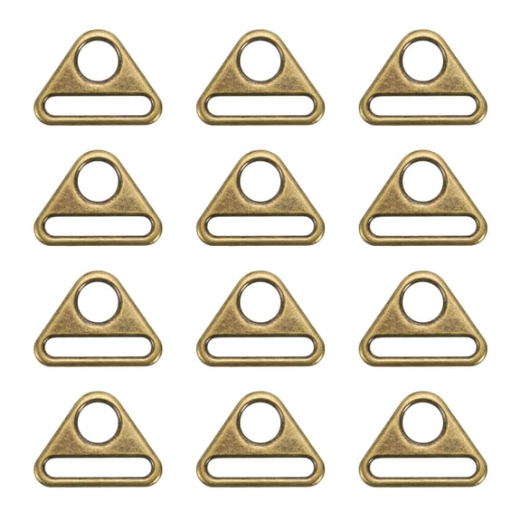 Uxcell Triangle Buckle Adjuster 12 Pcs 1.5 inch Zinc Alloy Triangle D Rings with Bar Swivel Clip Bronze Tone