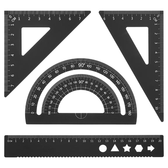 Uxcell Triangle Ruler Protractor Square and Ruler Set, 4 Packs(Black, 21cm/8")
