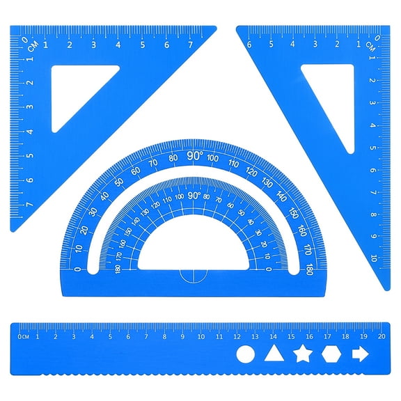 Uxcell Triangle Ruler Protractor Square and Ruler Set, 4 Packs(Blue, 21cm/8")