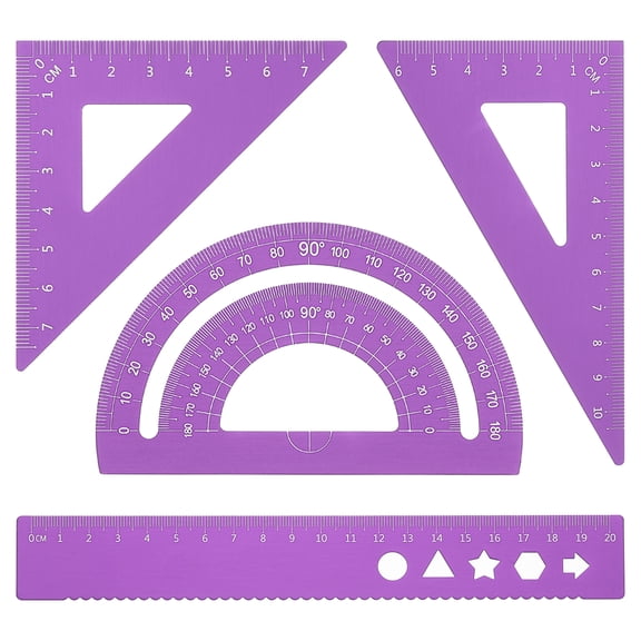 Uxcell Triangle Ruler Protractor Square and Ruler Set, 4 Packs(Purple, 21cm/8")