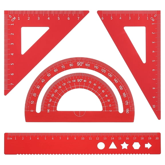 Uxcell Triangle Ruler Protractor Square and Ruler Set, 4 Packs(Red, 21cm/8")