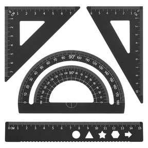 Uxcell Triangle Ruler Protractor Square and Ruler Set, 4 Pcs(Black, 15cm/6")