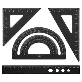 Uxcell Triangle Ruler Protractor Square and Ruler Set, 4 Pcs(Black, 21cm/8")