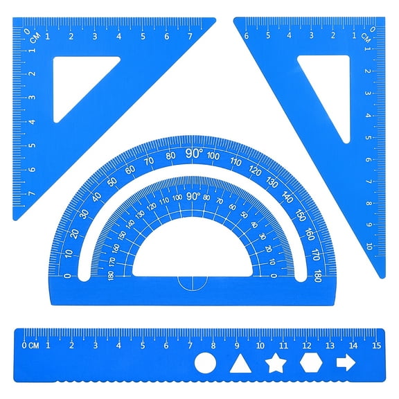 Uxcell Triangle Ruler Protractor Square and Ruler Set, 4 Pcs(Blue, 15cm/6")