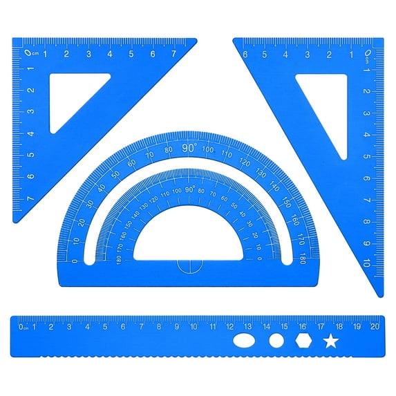 Uxcell Triangle Ruler Protractor Square and Ruler Set, 4 Pcs(Blue, 21cm/8")