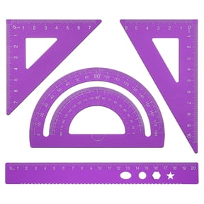 Uxcell Triangle Ruler Protractor Square and Ruler Set, 4 Pcs(Purple, 21cm/8")