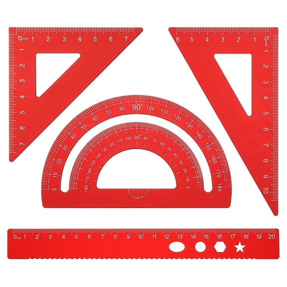 Uxcell Triangle Ruler Protractor Square and Ruler Set, 4 Pcs(Red, 21cm/8")