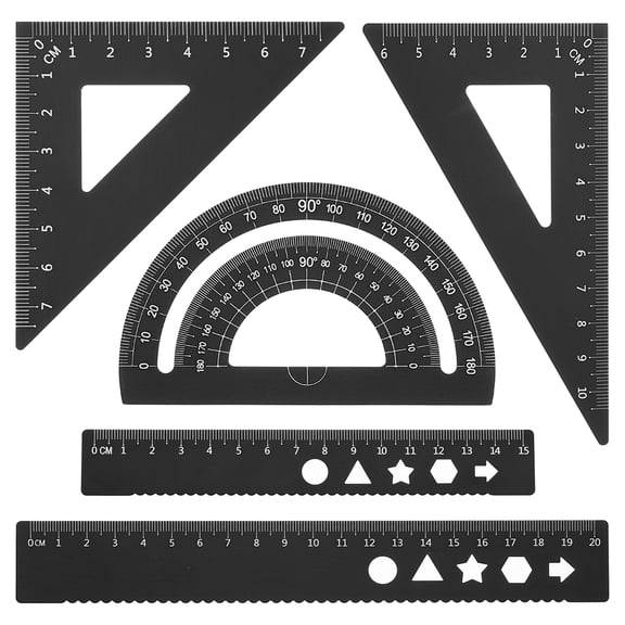 Uxcell Triangle Ruler Protractor Square and Ruler Set, 5 Pcs(Black, 15cm/6")