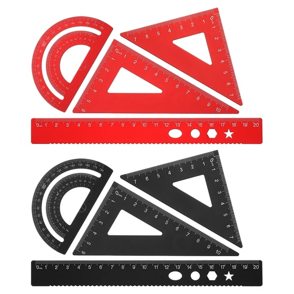 Uxcell Triangle Ruler Protractor Square and Ruler Set, 8 Pcs(Black/Red, 21cm/8")