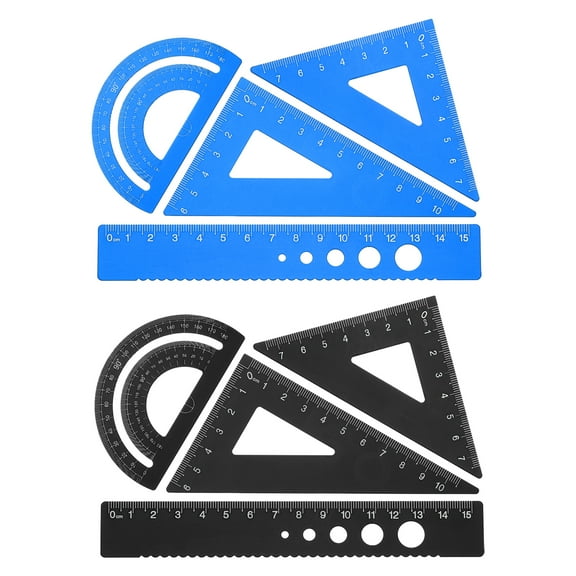 Uxcell Triangle Ruler Protractor Square and Ruler Set, 8 Pcs(Blue/Black, 15cm/6")