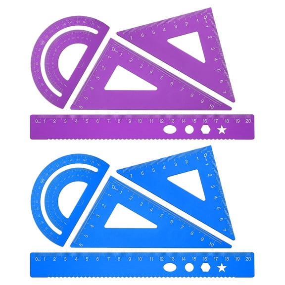 Uxcell Triangle Ruler Protractor Square and Ruler Set, 8 Pcs(Blue/Purple, 21cm/8")