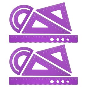 Uxcell Triangle Ruler Protractor Square and Ruler Set, 8 Pcs(Purple, 21cm/8")