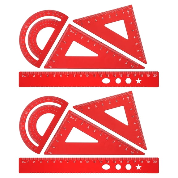 Uxcell Triangle Ruler Protractor Square and Ruler Set, 8 Pcs(Red, 21cm/8")