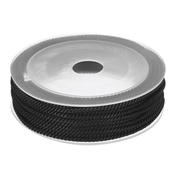 Uxcell Trim Cord Rope 3mm Nylon Twisted Braid Trim Cord Rope Thread String 0.12" 7.6 Yards Black