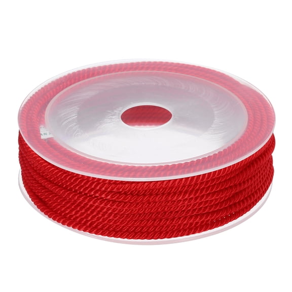 Uxcell Trim Cord Rope 3mm Nylon Twisted Braid Trim Cord Rope Thread String 0.12" 7.6 Yards Red
