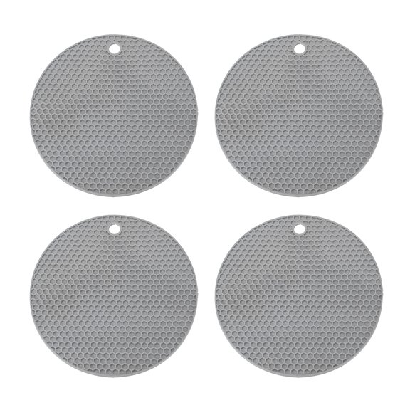 Uxcell Trivets for Hot Dishes 7 Inch, 4 Pcs Silicone Hot Pads Pot Holder Heat Resistant Silicone Trivets Mat Round Silicone Mat Non Slip for Kitchen Countertops, Gray
