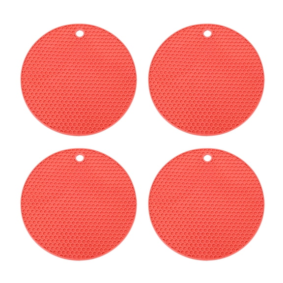 Uxcell Trivets for Hot Dishes 7 Inch, 4 Pcs Silicone Hot Pads Pot Holder Heat Resistant Silicone Trivets Mat Round Silicone Mat Non Slip for Kitchen Countertops, Red