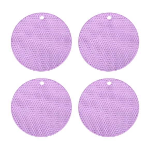 Uxcell Trivets for Hot Dishes 7 Inch, 4 Pcs Silicone Hot Pads Pot Holder Heat Resistant Silicone Trivets Mat Round Silicone Mat Non Slip for Kitchen Countertops, Purple