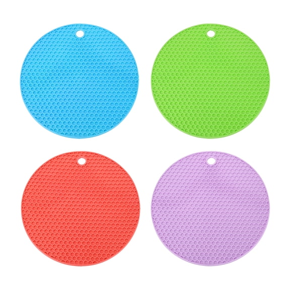 Uxcell Trivets for Hot Dishes 7 Inch, 4 Pcs Silicone Hot Pads Pot Holder Heat Resistant Silicone Trivets Mat Round Silicone Mat Non Slip for Kitchen Countertops, 4 Colors