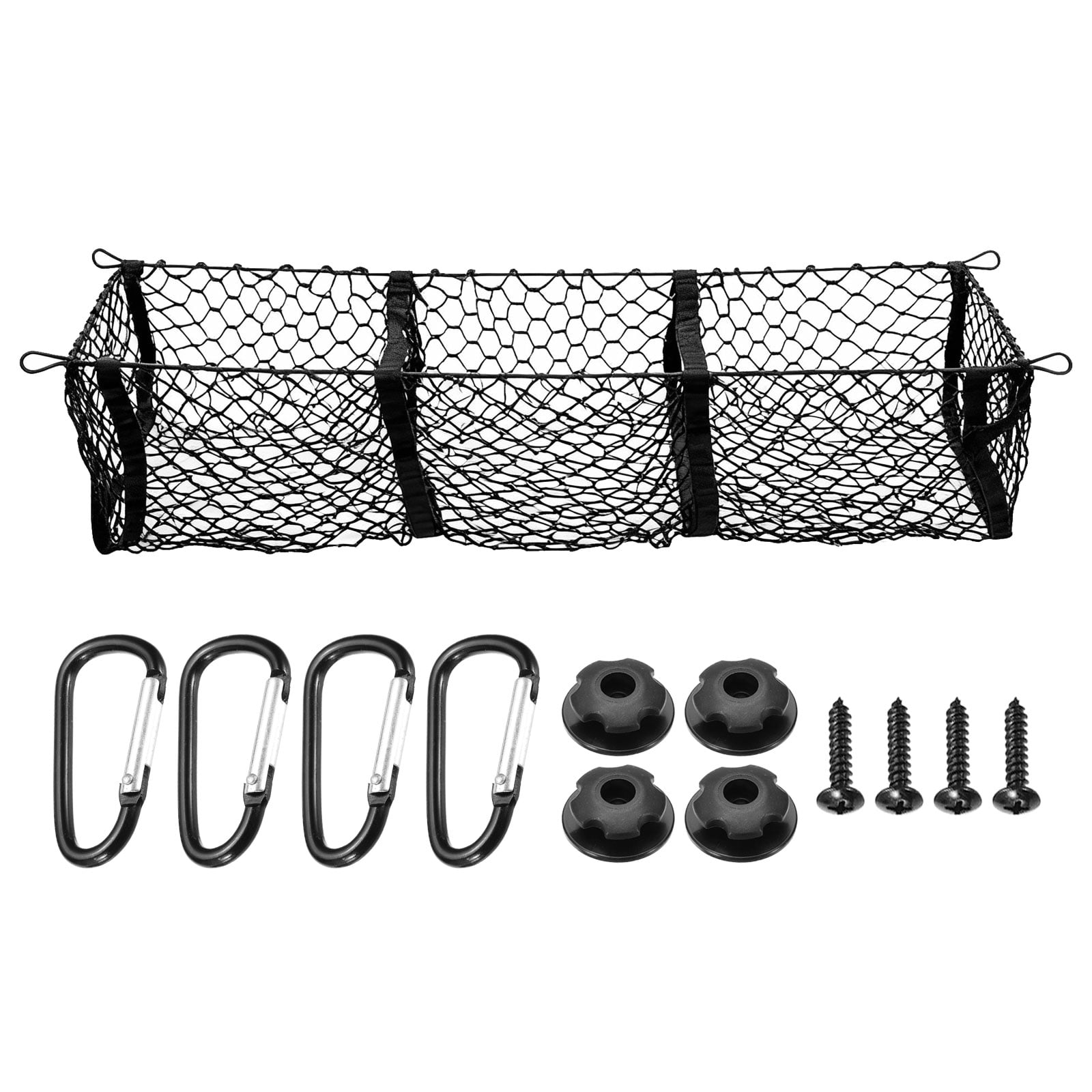 Uxcell Truck Cargo Net, 35 x 12 Inch Polyester Adjustable Trunk Bed Net Stretchable Mesh Storage Organizer with 8 Hooks Universal for Pickup Trucks SUV Cars, Black