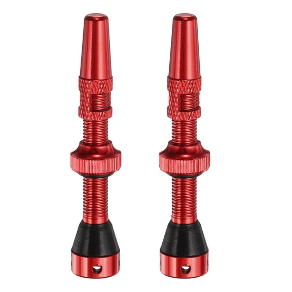 2pcs Tubeless Valve Stems 44mm Aluminum Alloy Tubeless Valve Removal Caps with 4 Hole Super Light No Leak Durable Fit Most Bicycle Tubeless Rims Red