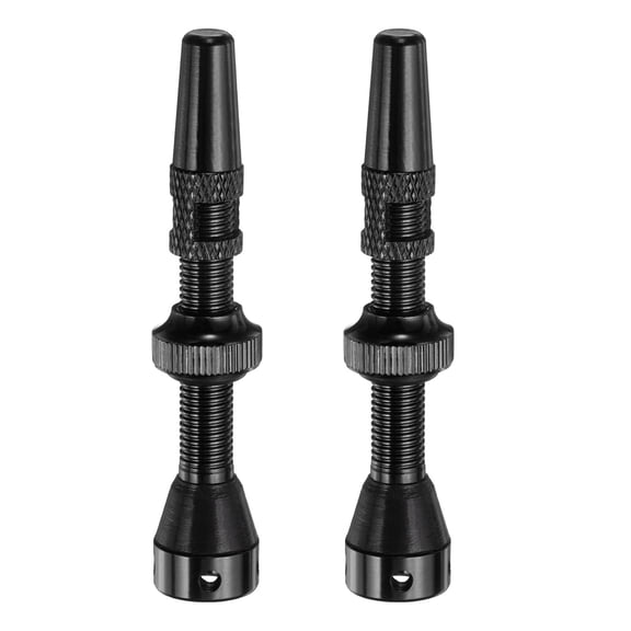 2pcs Tubeless Valve Stems 44mm Aluminum Alloy Tubeless Valve Removal Caps with 4 Hole Super Light No Leak Durable Fit Most Bicycle Tubeless Rims Black